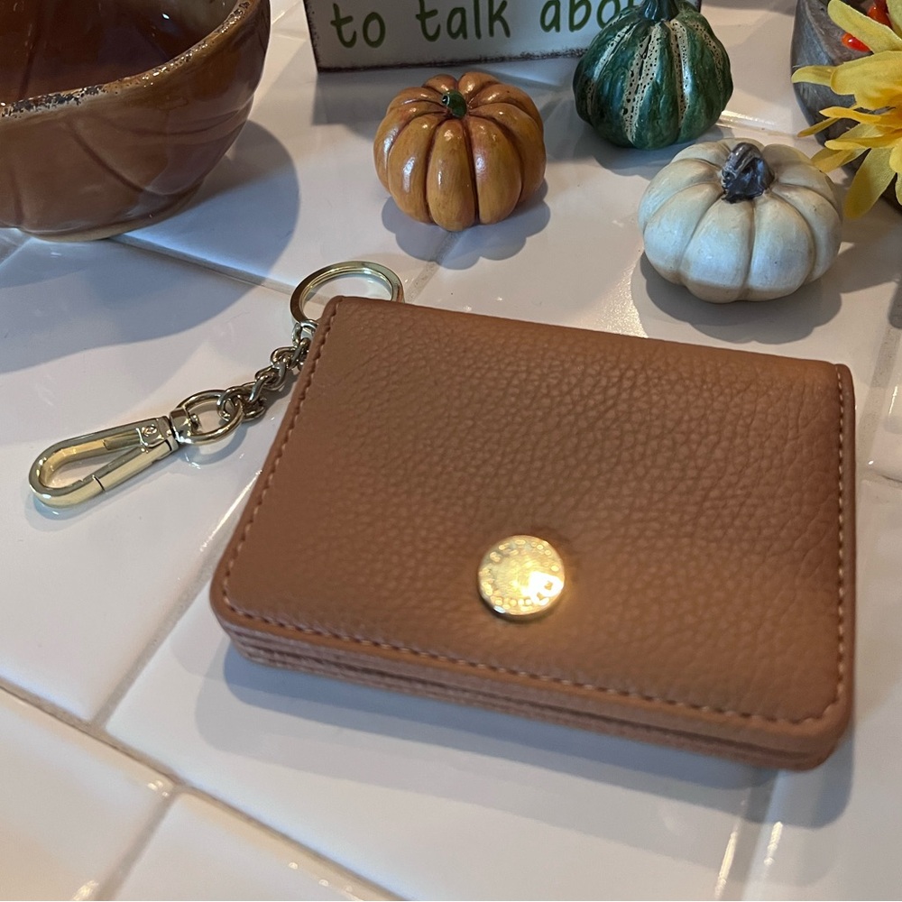 STEVE MADDEN Brown Wallet Card Holder Keychain 4” Snap Closure Gold Hardware New